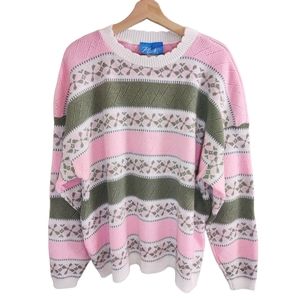Vintage pink, grey stripe and patterned sweater